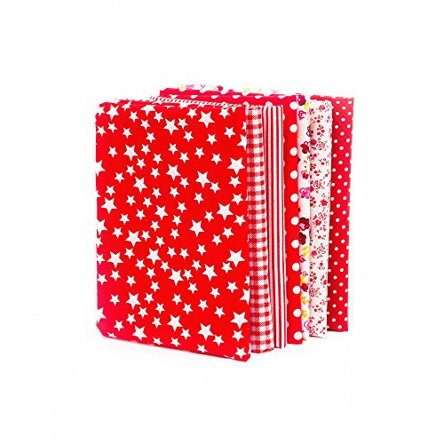 RayLineDo® 7pcs 50 * 50cm Verschiedene Muster Patchwork Stoff Craft Printed Cotton Material gemischte Quadrate Bundle Quilten Scrapbooking Nähen Artcraft DIY Stoff rote Serie