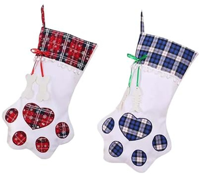 Markcur 2 Stück Nikolausstiefel 45 x 20 cm groß Nikolaussocke mit Hund-Pfote Weihnachtsstiefel Nikolausgeschenke für Kinder - rot/blau