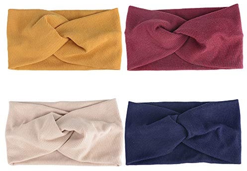4 Stück Haarband Damen Stirnband Sommer Elastische Stirnbänder Sport Headwrap Headband mit Schleife Weich Verdreht Strinband Frauen Kinder Mädchen Rot/Gelb/Beige/Dunkelblau