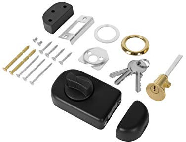 ADGO Ergo Serratura Supplementare per Porta, con Bottone, Inserto Rotondo e 3 Chiavi, Meccanismo in Acciaio, Cilindro Esterno, Serratura a Cassetta (50 mm, Nero)