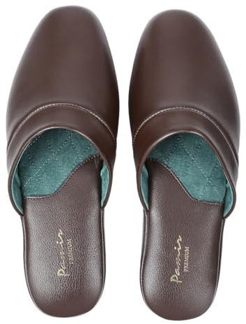 PAMIR Pantuflas Scuff de Cuero Auténtico para Hombre, Marrón, EU 44 Anchas