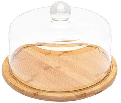 UPKOCH Verre Dessert Cloche avec Base Gâteau Stand D' Affichage en Verre Dôme avec Bambou Plateau de Service Dessert Gâteau Couverture D' Affichage avec Base 28.5 X 28.5 X 17.7CM