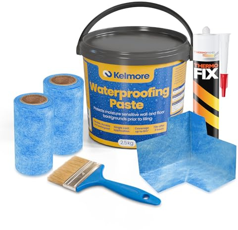 Thermopanel Premium Waterproofing Floor Wall Wet Room Tanking Kit With Internal Corner Silicone Brush Gloves & Self Priming Waterproofing Paste