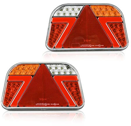 Qiping 2 x Fanali Posteriori Rimorchio LED Impermeabile, Fanale Posteriore di Camion 12V 24V con Fari di stop/posizione/luci di retromarcia/fendinebbia/indicatore/luce targa/riflettore
