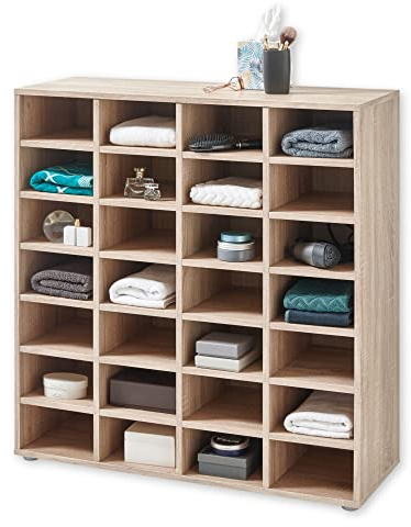 Stella Trading Boots Standregal in Eiche Sonoma Optik - Universell einsetzbares und multifunktionales Regal mit 28 offenen Fächern - 92 x 95 x 33 cm (B/H/T)