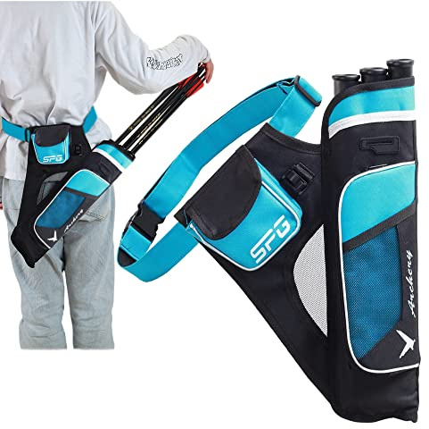 SOPOGER Carquois de tir à l'arc 3/4 pour arcs de flèches, ceinture à suspendre, convient pour arc composé et arc recourbé (bleu, 3 tubes)