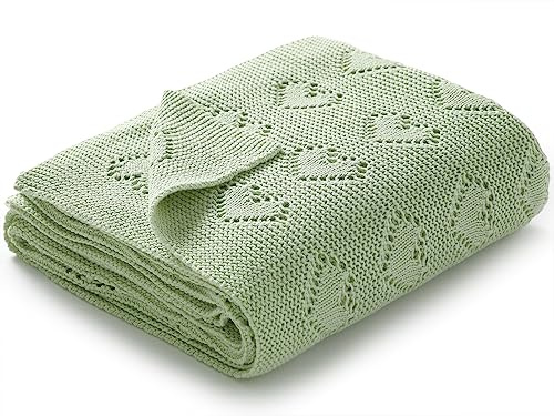 mimixiong Babydecke aus 100% Baumwolle - kuschelige Strickdecke ideal als Neugeborene, 100 x 80 cm (Hellgrün)