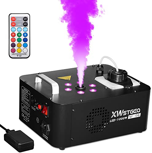Máquina de niebla vertical de 1,000 W con 6 luces LED y control remoto inalámbrico para DJ, fiestas de Halloween o bodas