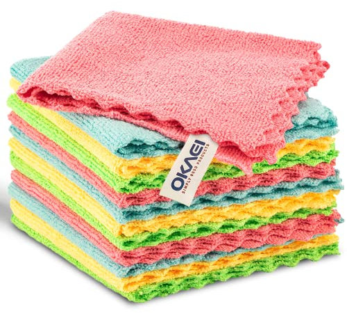 Okaei 12 panni in microfibra, senza pelucchi, senza bordi grazie al taglio ad ultrasuoni, morbidi, molto assorbenti, per casa, bagno, auto, cucina, 30 x 30 cm, grammatura: 260 g/m²