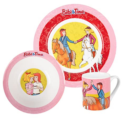 Bibi & Tina Breakfast Set - Horses Children's Tableware Set 3-Piece Porcelain Plate, Bowl & Cup Multicoloured