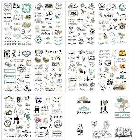 LacyMC Sticker Hochzeit Gästebuch(213 Aufkleber),Perfektes Sticker Set für Fotoalbum Hochzeit,Vintage Love Sticker für Gästebuch oder Fotoalbum mit viel Liebe(Deutsch&Englisch,Grün Stil)