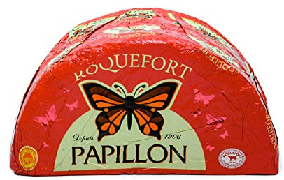 Hymor Roquefort Edel-Käse Papillon AOP - 1x 1,25KG - französischer Blauschimmelkäse 150 Tage gereifter Schafs-Käse, exquisiter Käse würzig-kräftig im Geschmack mit cremiger Textur