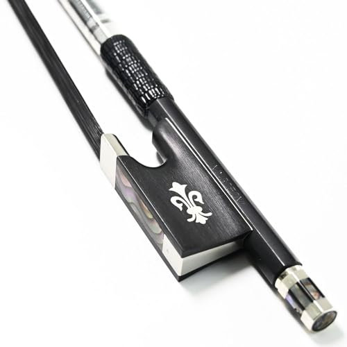 Vingobow 4/4 Kohlefaser-Violinenbogen, schwarzes Rosshaar, handgefertigter Geigenbogen, gut ausbalanciert mit Ebenholz-Fleur-de-Lis Frosch für alle Fähigkeitsstufen