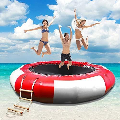 Inflatable Water Trampoline, Recreational Water Bouncer Adult Kid Swim Platform with Rope Ladder for Lakes, Pools,8FT/2.5M