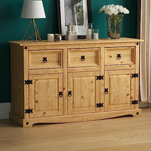 Vida Designs Corona Sideboard mit 3 Türen und 3 Schubladen, massives Kiefernholz, für Wohnzimmer, Esszimmer, Schlafzimmer
