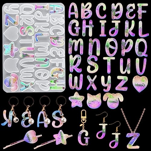Voyyphixa Stampo Alfabeto per Resina Stampi in Resina Alphabet Resin Molds Silicone Lettera Stampi per Colata di Resina Epossidica Per Fai da Te Gioielli Portachiavi (Mold B)