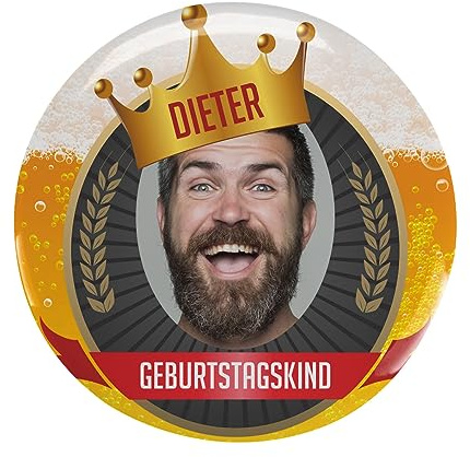 Herz & Heim® Foto Button zum Anstecken/lustige Geburtstagsgeschenkidee / 2 Größen