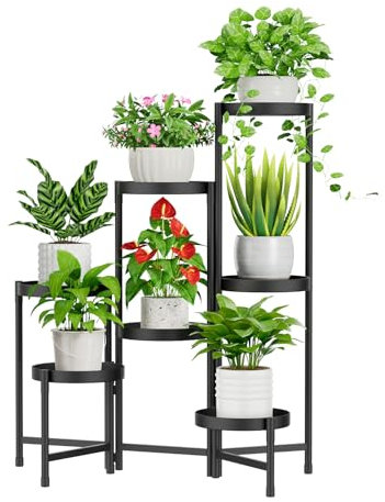 iDavosic.ly Soporte de 7 niveles para plantas de interior, soportes escalonados para plantas al aire libre para múltiples plantas, soporte de esquina plegable de metal para exhibición de flores,