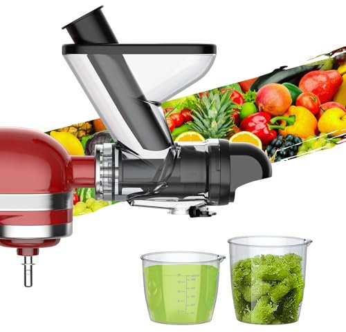 Masticating Entsafter Aufsatz für KitchenAid Standmixer, kaltgepresste Entsaftermaschine, langsames Mastizieren mit Doppelzufuhrschacht, klingenloses Design, maximale Nährstoffspeicherung, leicht zu