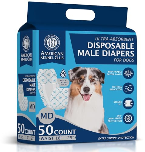 American Kennel Club Male Dog Wrap, Disposable Diapers with Wetness Indicator, Medium, 50 Count