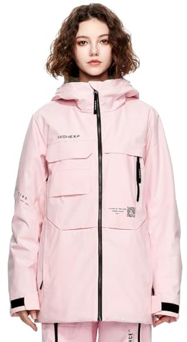 HIGH EXPERIENCE Ski Jacket Snowboard Coat Snow Winter Waterproof Insulated Windproof Baggy Warm Hooded Jacket for Men Women (US, Alpha, Small, Regular, Regular, Pink)