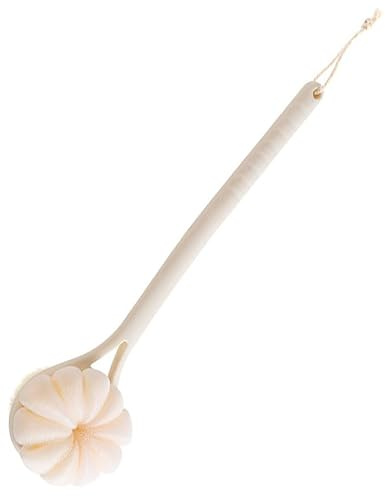 Back Scrubber Brush, Shower Brush for Exfoliating Skin and A Soft Scrub, Long Handle Bath Brush with Bath Mesh Sponge and Soft Bristles, Cleans The Body Easily (White)