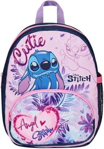 Seven Zaino Asilo Small, DISNEY - LILO & STITCH, Azzurro Rosa - Tasche Laterali Porta Borraccia, Tasca Frontale, Zainetto Asilo Bambina - Zaino Scuola Kid
