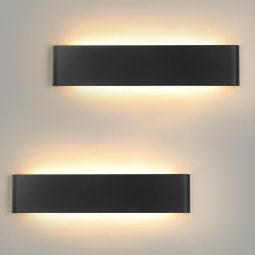 FUPE Applique da interno Nero led Luce neutrale 24W Lampada da Parete Moderno Applique LED 2880 Lumen Superluminoso Nero Caldo Lampada da Parete LED 31CM Lampada a Muro Per Soggiorno