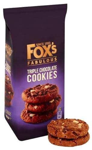 Fox's Fabulous cookie 180g, Three mix luxury varities of Milk, Triple & White chocolate Biscuits for special Occasions, Supreme gift to share with friends and family Snack Value Pack (4, Triple)