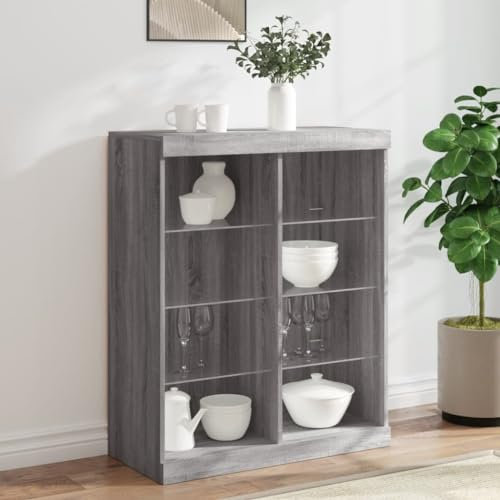 CIADAZ Sideboard mit Leuchten Grau Sonoma 81x37x100 cm, Kommode Schlafzimmer, Kommoden & Sideboards, Wohnzimmerschrank, Flur Kommode, Zimmer Möbel - 836719