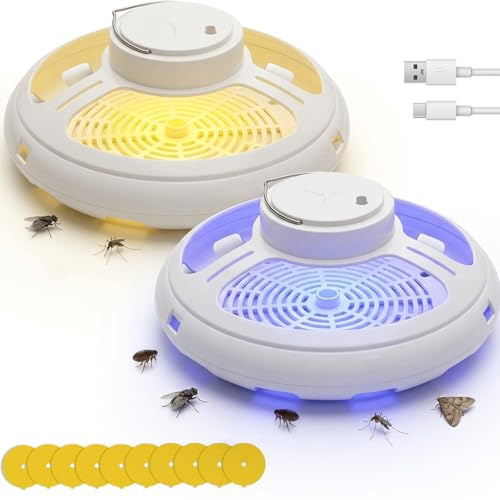 Flohfalle Für Wohnung, 2 Stück LED Flohlichtfalle,Flea & Bed Bug Trap mit 4 Modi und 20 Fangaufklebern, für den Innen- und Außenbereich, Haustierschädlingsbekämpfung, Ungiftige Flohfanglampe
