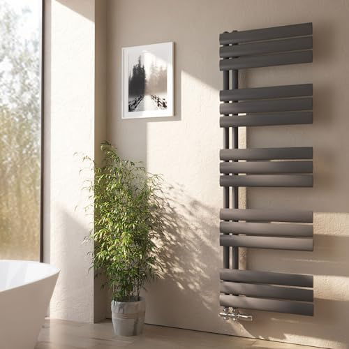 EMKE Oval Badheizkörper Handtuchhalter 143x40cm, Handtuchheizkörper Seitenanschluss Badheizkörper Handtuchwärmer Handtuchtrockner Heizkörper Bad Anthrazit 510 Watt