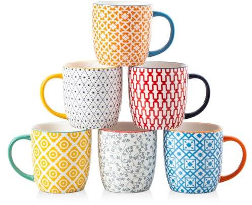 Gibsimi Juego de tazas de café de cerámica, tazas de té grandes de porcelana de 10 onzas con asa para leche, capuchino, café con leche, té, cacao, apto para microondas y lavavajillas, regalo de