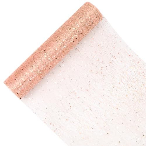 30 cm x 9,1 m rulle tyll roséguld tyll tyg med paljetter rulle tyll, dekoration hem jul bröllop fest gör-det-själv födelsedag julgran hantverk dekoration