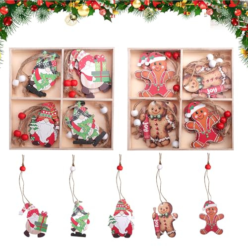 Zfseyuh 24 Stück Christbaumschmuck Holzanhänger Baumschmuck Lebkuchenmann Weihnachtsbaumschmuck Wichtel Weihnachtsanhänger für Weihnachtsbäume Fenster