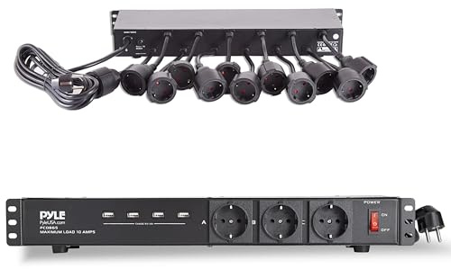 Pyle Multiprise Rack 1U 12 Prises – PDU avec 3 Prises Frontales, 4 Ports USB 5V/2A, Disjoncteur 15A, Câble 4,5 m, Boîtier Métal, pour Serveurs, Studio & Installation