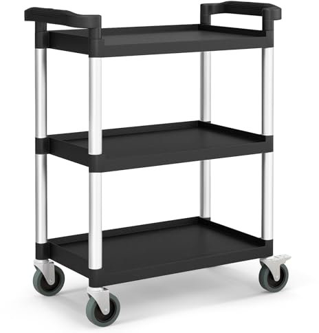 COSTWAY Rolling Trolley Cart, 3 Tier Mobile Utility Storage Organiser Shelves with Swivel Wheels and Handle, Multi-Purpose Serving Cart for Kitchen Garage Workshop (Aluminum+PP, 80 x 41 x 97cm)