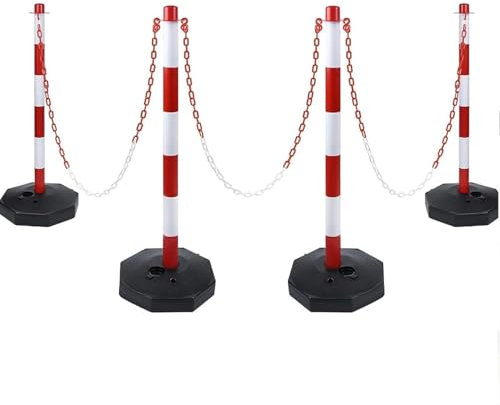 Poller Parkwächter 4 Stück Set Sperrpfosten Sperrsäule Mobile Absperrpfosten Reflektierender Leitpfosten Parkplatzsperre Wetterfester Mit Kette Parkplatzblockade Traffic Barrier Post Absperrpfahl