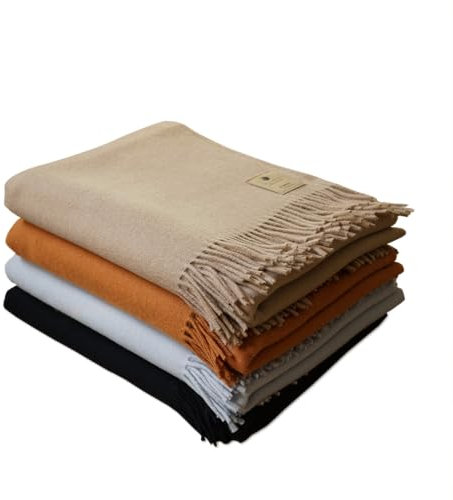 TILLHÅLL Winter Wolldecke aus 100% Reiner Mongolischer Lammwolle | besonders weich | Made in Germany | 150x200 cm | unifarben – Creme weiß