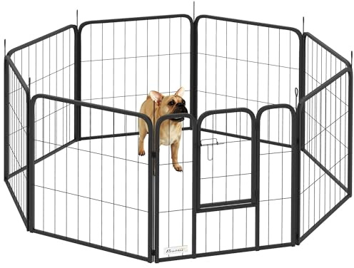 PawHut Parc pour Chien, enclos Chien 8 Panneaux modulable et Pliable, enclos Portable en Acier 60H cm avec 1 Porte, clôture pour Petits Chiens, intérieur et extérieur, Noir