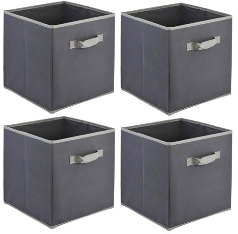 GEEZY Foldable Non-Woven Fabric Storage Cubes with Handle, 30x30x30cm, Grey, Set of 4 - Toys, Books, and Clothes Storage Organiser - Suitable for Cube Storage Units, Closets, Shelves, Drawers