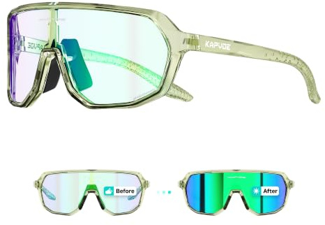 KAPVOE Selbsttönende Fahrradbrille UV400 TR90 Herren Damen K63 | Klar zu Rot photochromatisch CAT.1-CAT.2, UV400, Belüftung, leichter TR90