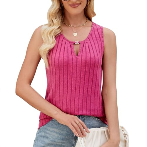 Neteson Tank Top Damen Sommer Oberteile Blusentop V-Ausschnitt Ärmellose T Shirt Basic Slim Fit Vest Top