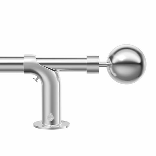 Vuynuxs Adjustable Blackout Curtain Pole - Curved Design 76-208cm (30-83), 22/25mm Heavy Duty Metal with 60mm Ball Finials for Eyelet Curtains ，Brushed Nickel