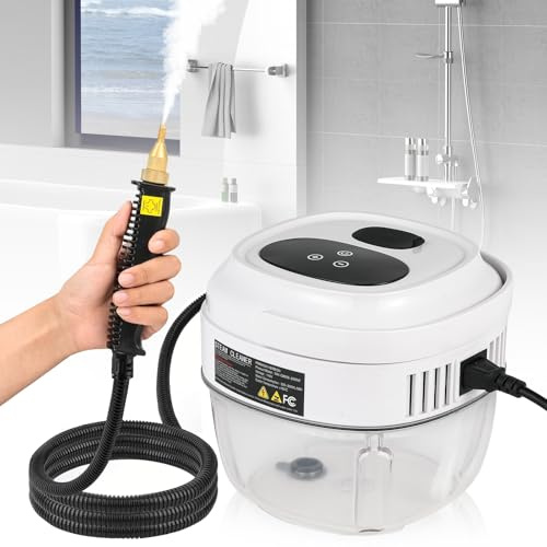 Moongiantgo Limpiador a Vapor Portátil 2500W, Vaporeta de Mano 3.5 BAR con 1.5L Tanque de Agua, 6 Velocidades Ajustable, Maquina de Vapor Limpieza Hogar para Cocina, Baño, Azulejos, Coches (Blanco)