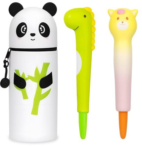 BBWELL 2-in-1 Weiche Silikontasche-Panda,Kawaii Silikon Federmäppchens,Tier Stifthalter,Cartoon Federmäppchen mit Reißverschluss für Stifte,Kawaii Federmäppchen für Kinder Schulbedarf (Weiß)