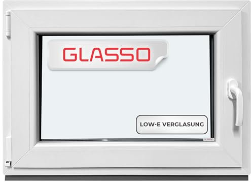 Finestra per cantina, 55 x 77 cm, 3 vetri – Finestre in plastica 76 mm profilo DIN sinistro – L x A: 550 x 770 mm perfetto per finestre casette da giardino, finestre del garage e cantina con sistema a