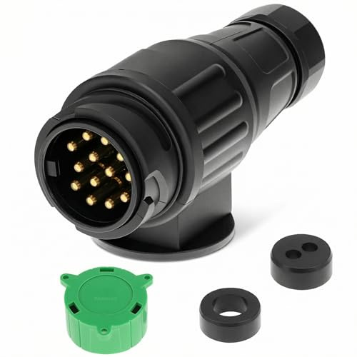 QWORK® Prise Remorque 13 Broches 12V Étanche avec Cache de Stationnement, Connecteur Mâle pour Caravane, Voiture, et Bateau