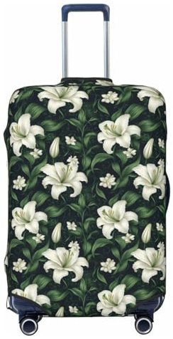 TZTTZT Housse de protection pour bagages – Motif feuilles de lys blanches pour valises, Noir , 25-28