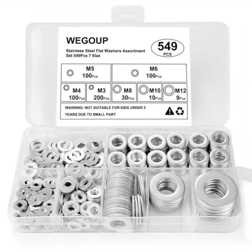 REGIS Stainless Steel Flat Washers A2-304 V2A – Assorted Metal Washers for Screws, Bolts & Nuts (549, M3M4M5M6M8M10M12)